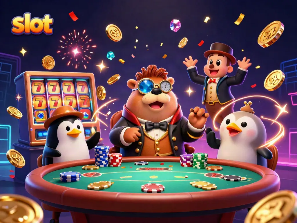 Play slots with cascading coins and vibrant characters in this underwater casino scene.