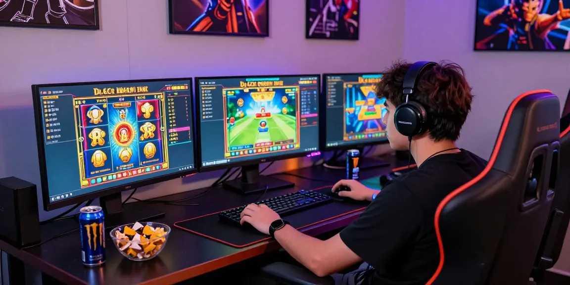 Player experiencing slot gacor excitement in a vibrant gaming setup with colorful visuals and accessories.
