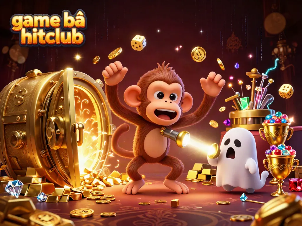 Win exciting jackpots with game bài hitclub featuring a playful poltergeist monkey and ghost-hunter puppy in a lively casino scene.