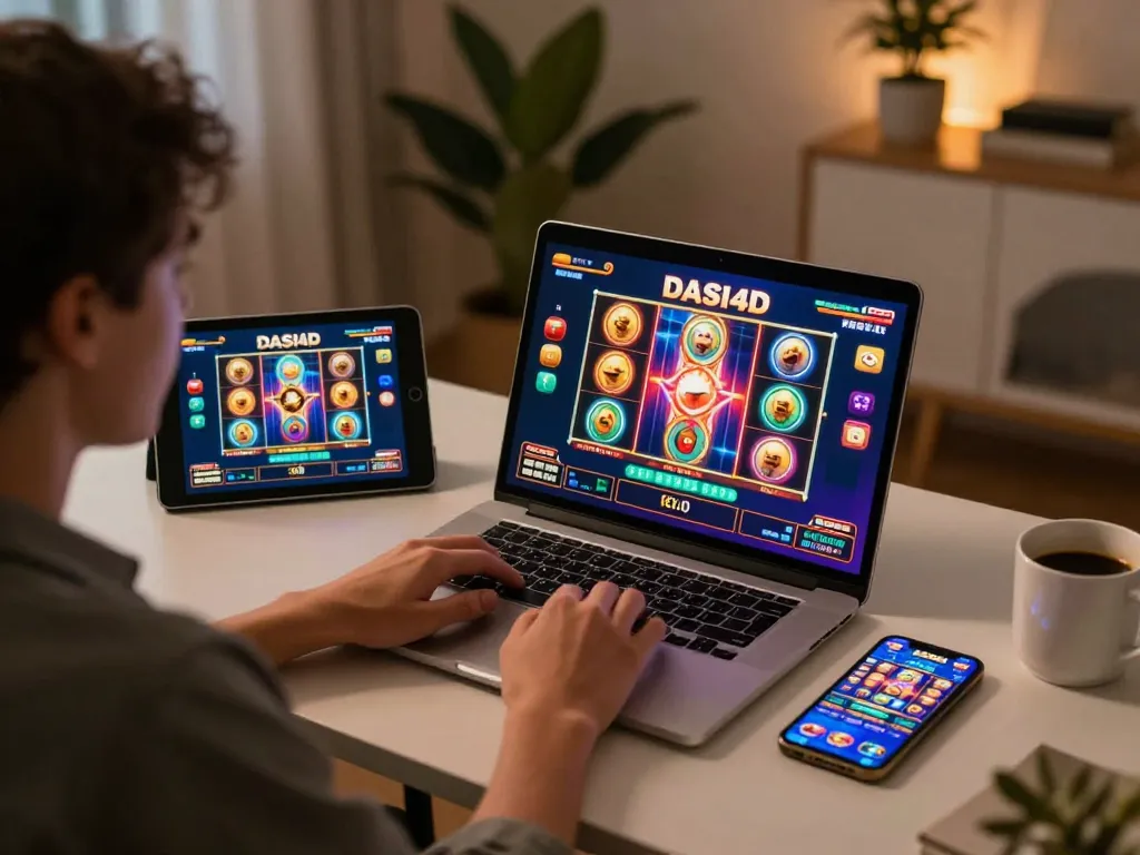 Pemain DASI4D menikmati permainan slot online yang menarik di rumah dengan tampilan layar yang cerah