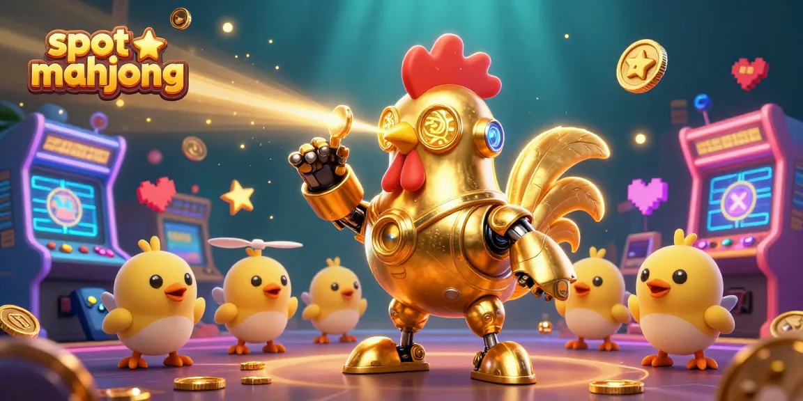 Slot mahjong menarik untuk dijelajahi dengan robot ayam emas dan permainan warna-warni.