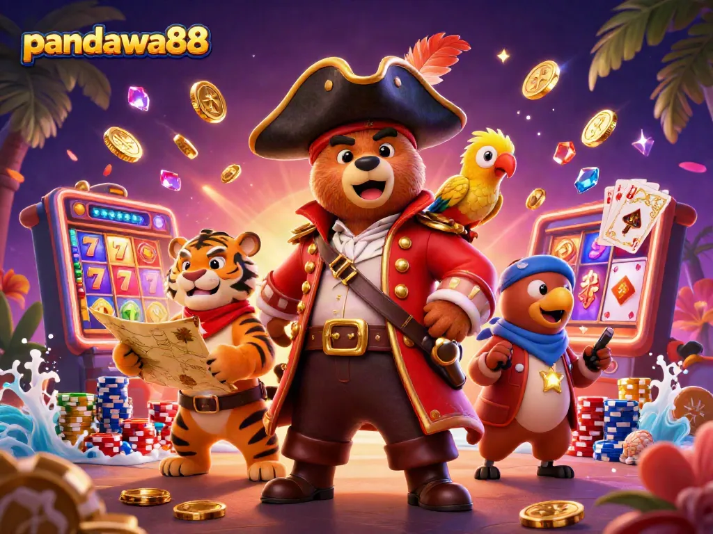 Ilustrasi menarik dari pandawa88 yang menunjukkan pemenang jackpot bersenang-senang dengan banyak koin emas.