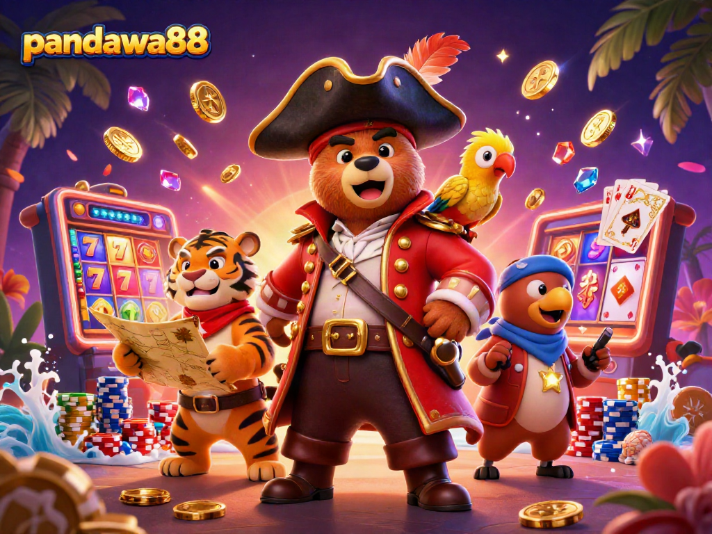 Ilustrasi menarik dari pandawa88 yang menunjukkan pemenang jackpot bersenang-senang dengan banyak koin emas.