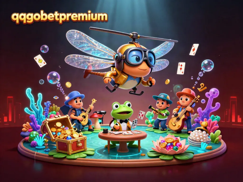 Engage in vibrant gambling fun at qqgobetpremium's lily pad casino with lively characters and enticing game elements.