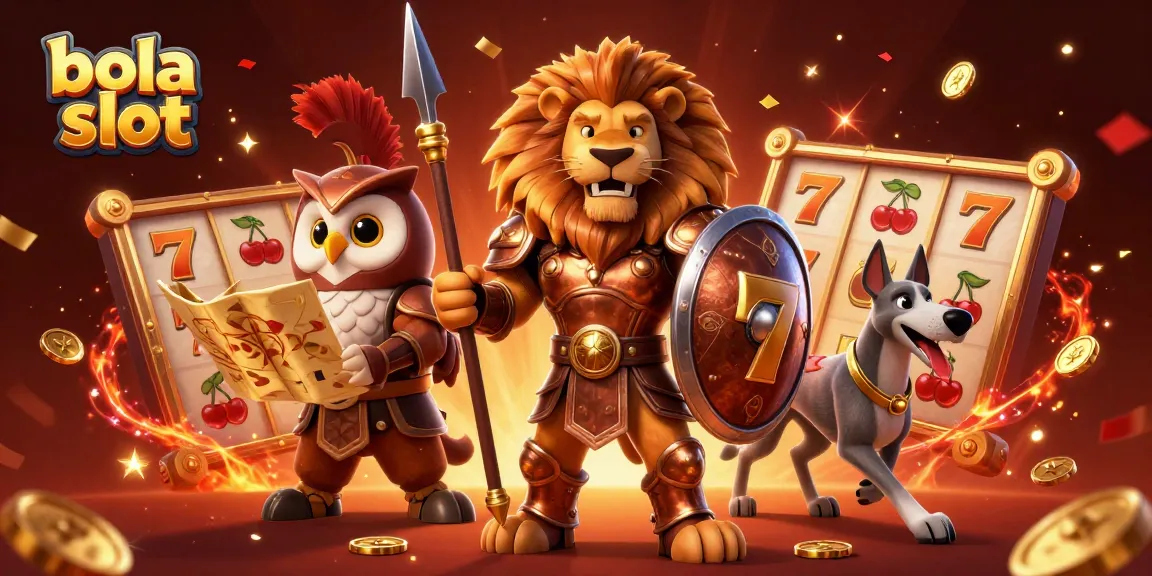 Experience exciting bola slot action with dynamic 3D characters in a vibrant casino scene.