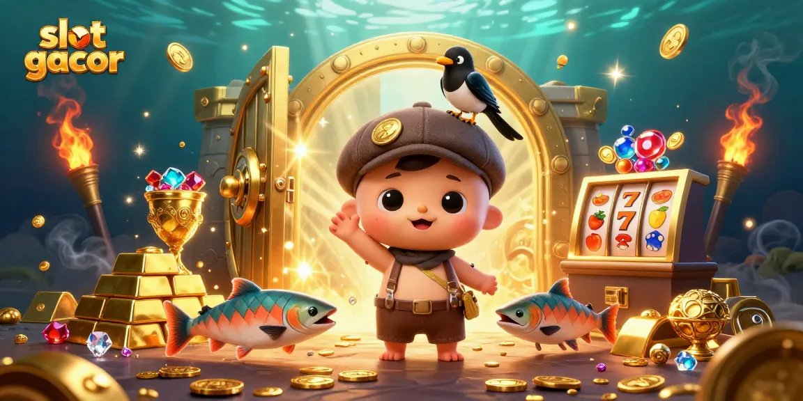 Engage with slot gacor as Nessie and friends celebrate treasure in a vibrant casino scene.