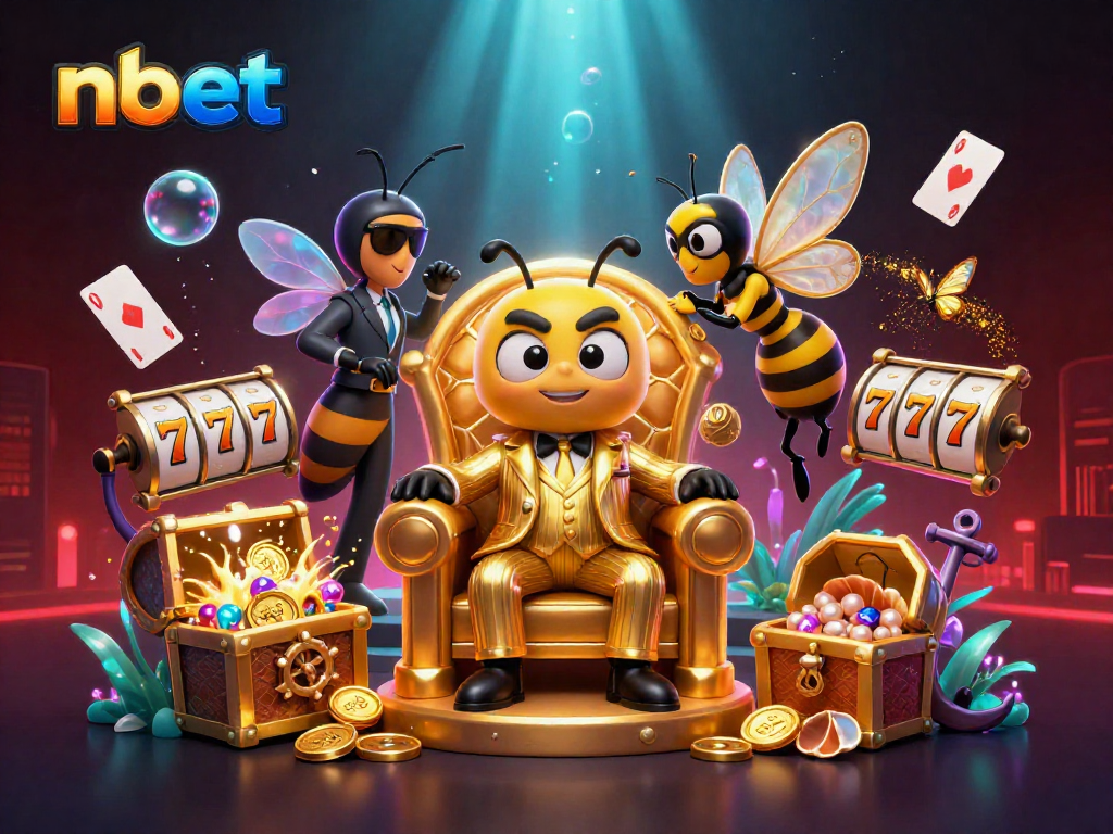 Experience nbet's thrilling casino ambiance with characters, games, and vibrant elements.