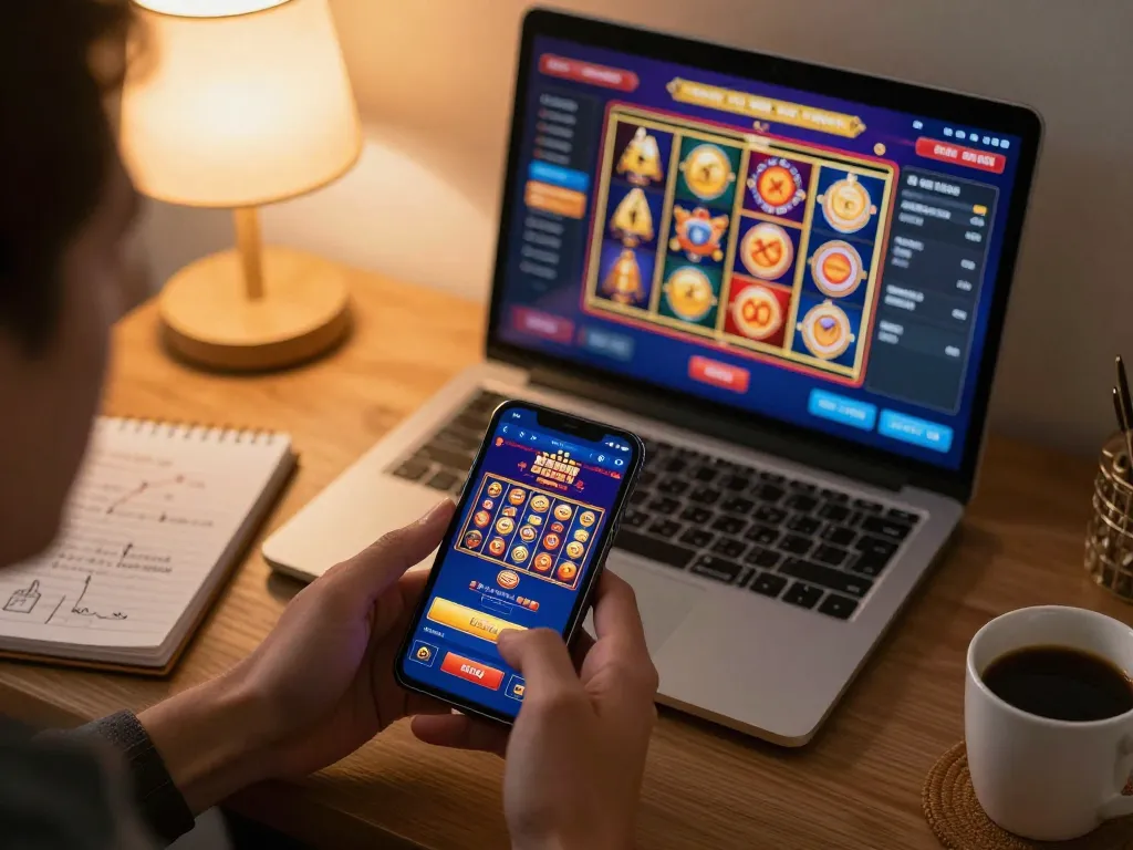 Player using mobile JANGKAR55 app for live betting in a cozy home environment.