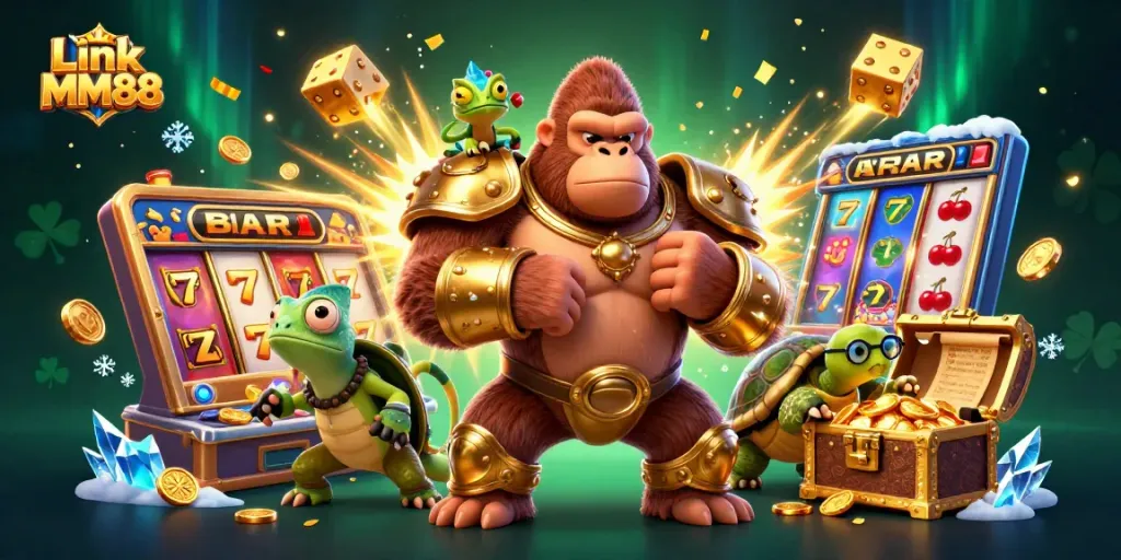 Engage in thrilling gameplay with Link MM88, showcasing a vibrant casino scene bursting with excitement.