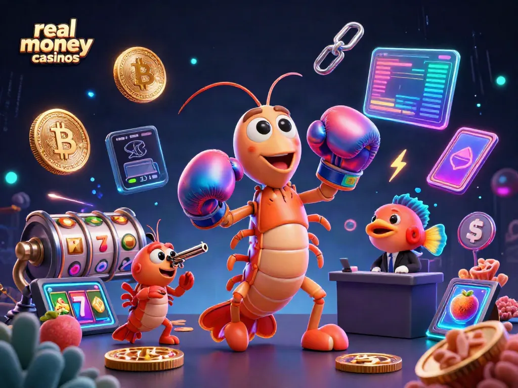 Experience the excitement of real money casinos with vibrant 3D casino characters and game elements.