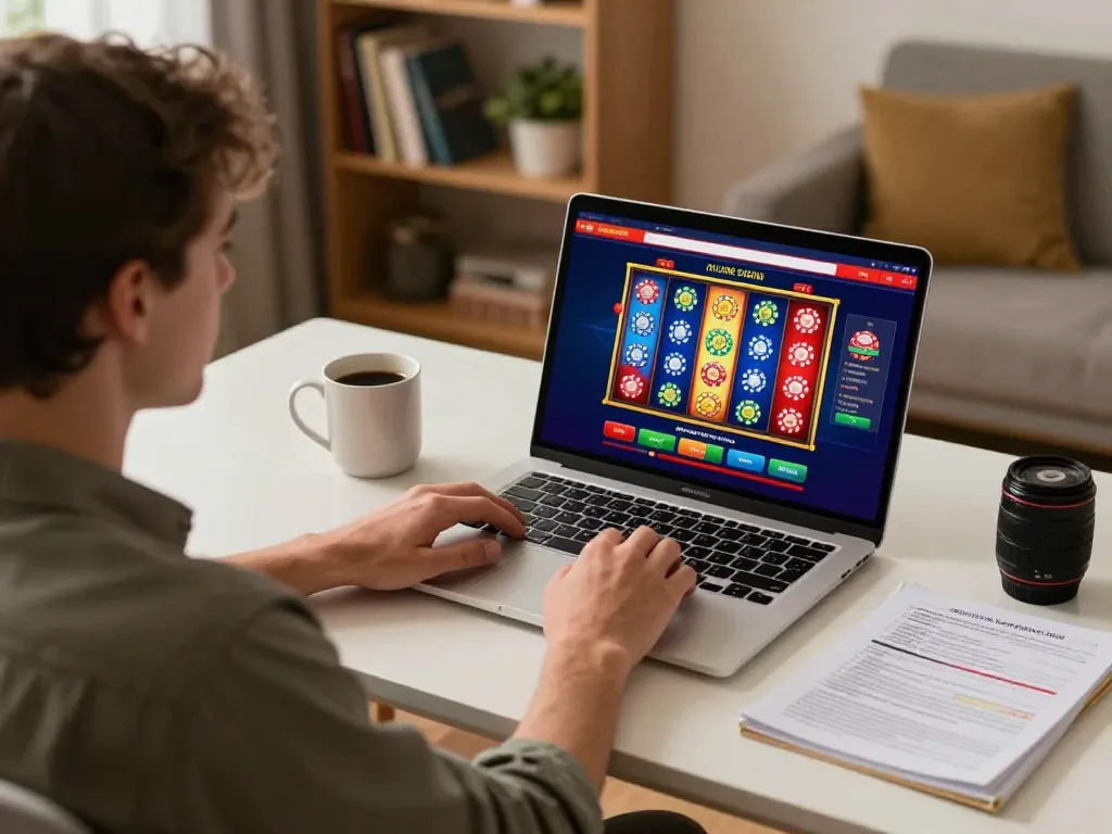 Pemain terlibat di alfa138 fokus pada permainan slot online selama sesi permainan yang nyaman.