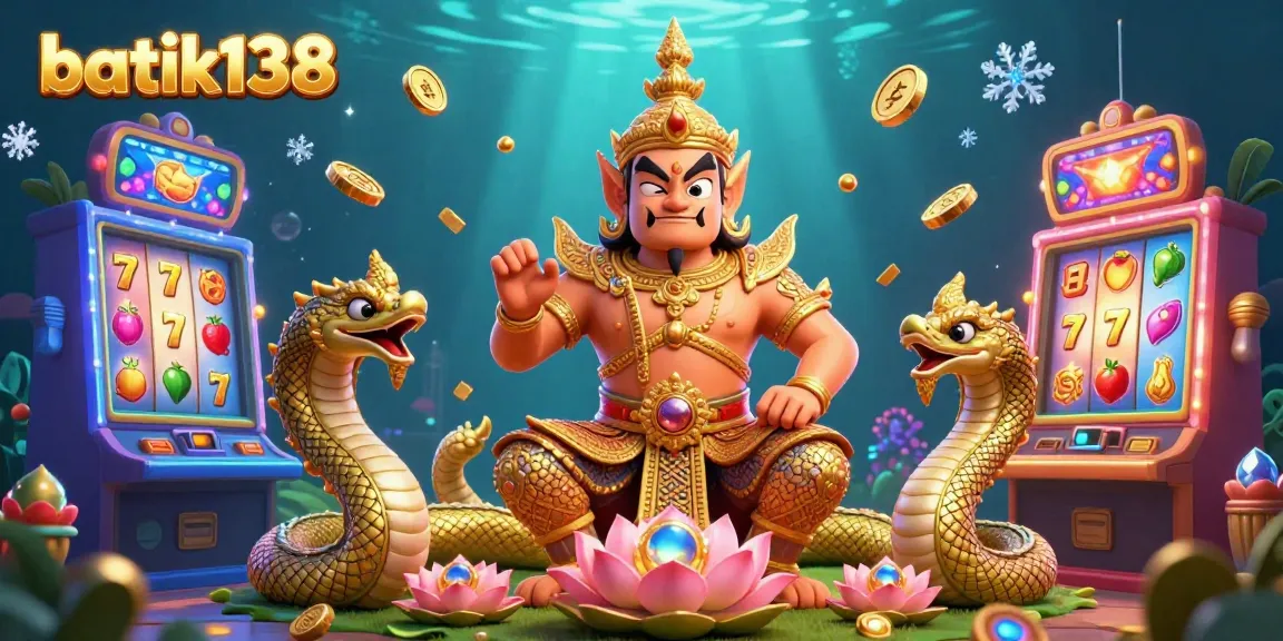 Permainan slot mengasyikkan di batik138 dengan karakter penjaga kuil dan simbol keberuntungan.