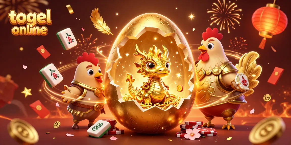 Menghasilkan togel online dengan ilustrasi menyenangkan, menampilkan naga emas dan chip poker.