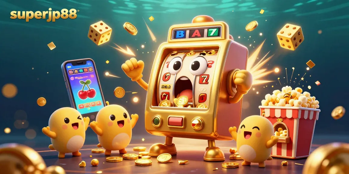 Witness the superjp88 slot machine hitting a jackpot as golden coins pour out in this vibrant casino scene, bursting with excitement.