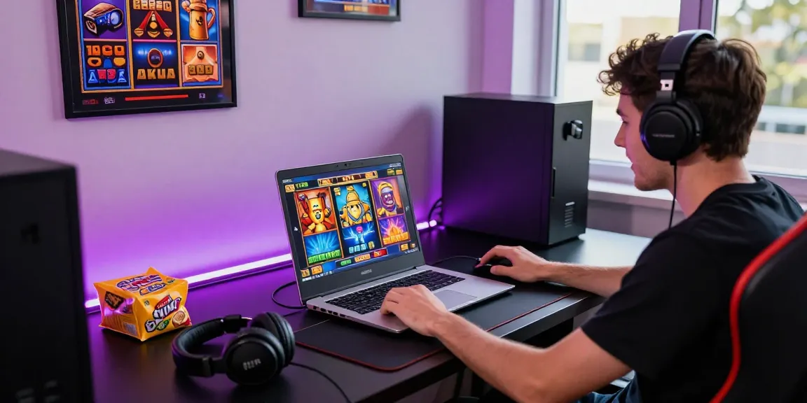 Immersive gaming atmosphere highlighting situs slot raffi ahmad with a player engaged in vibrant slot game.