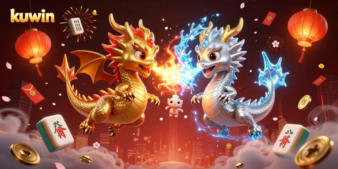 Kuwin showcases thrilling dragons in a vibrant 3D casino scene filled with dynamic game elements.