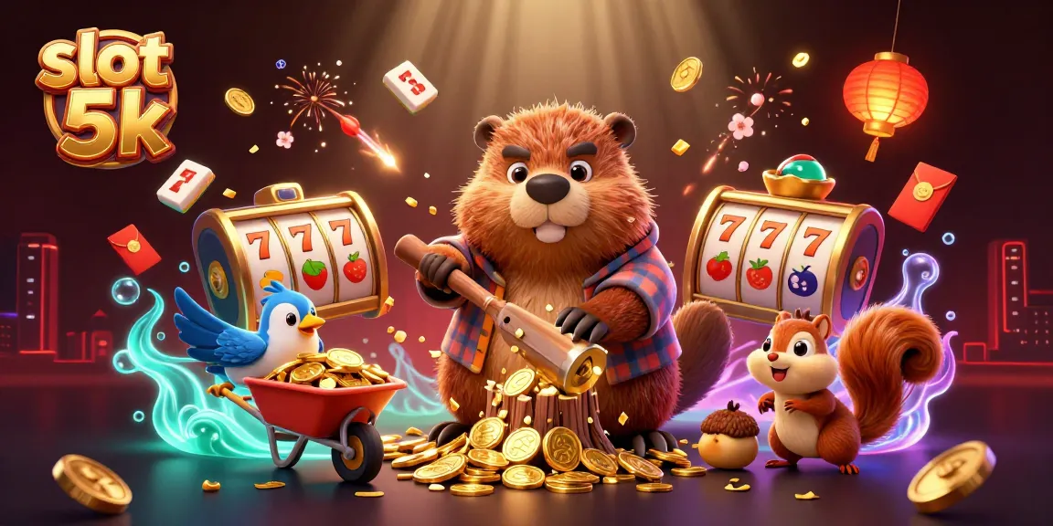 Experience thrilling gameplay with slot 5k, featuring stacked gold acorns, vibrant characters, and cascading coins.