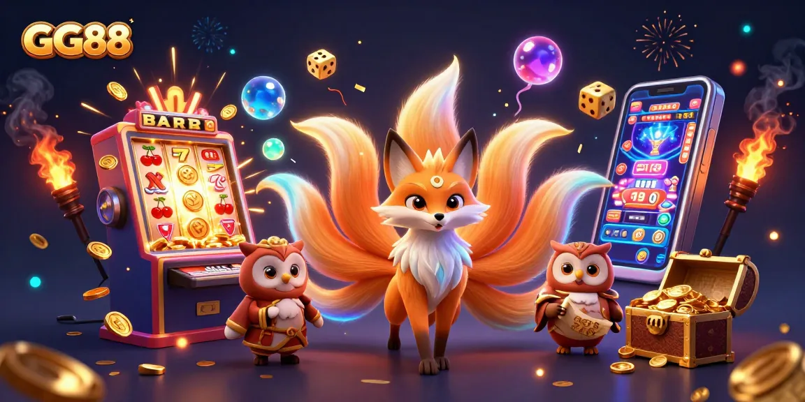 Experience the excitement of GG88 with a vibrant 3D illustration showcasing a magical casino atmosphere with dynamic game elements.