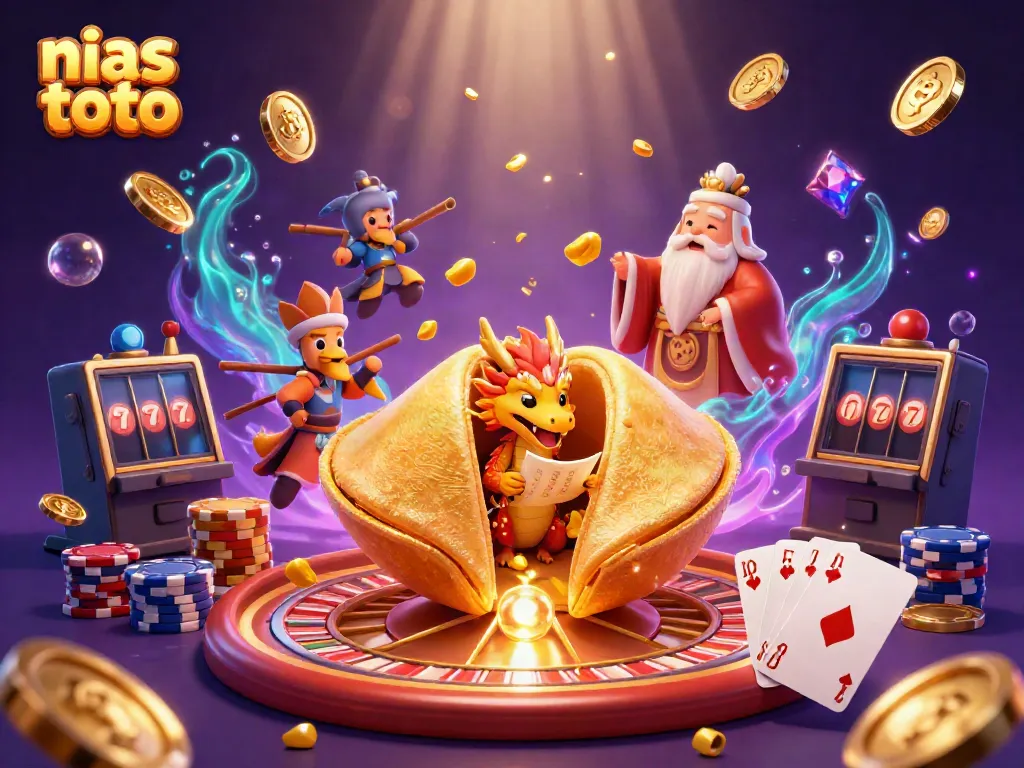 Visualisi slot online di nias toto dengan karakter unik dan efek cahaya menakjubkan.