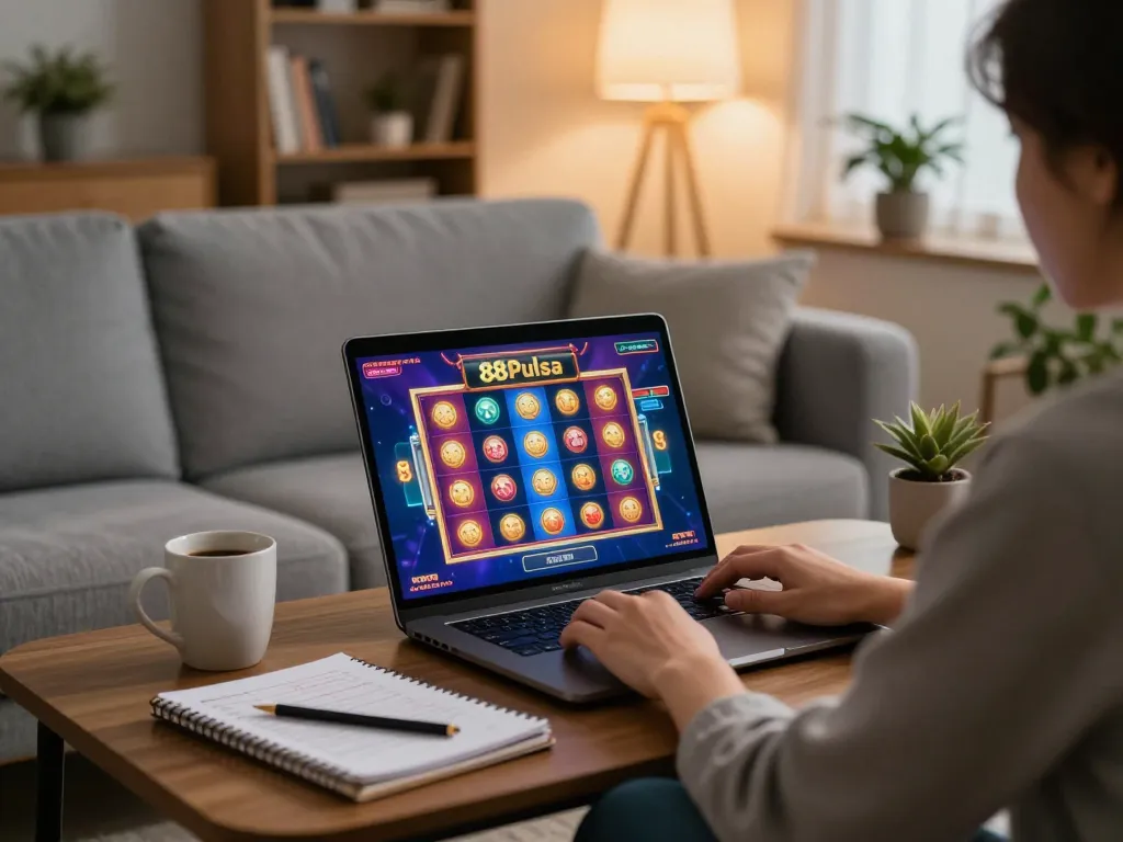 Play online slots on 88Pulsa in a cozy home setting with relaxed ambiance.