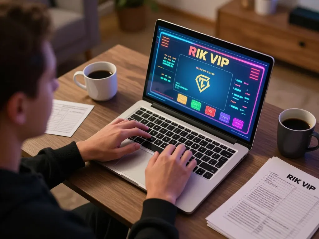 Engaging with RIK VIP online gaming, player placing bets in a cozy home setup