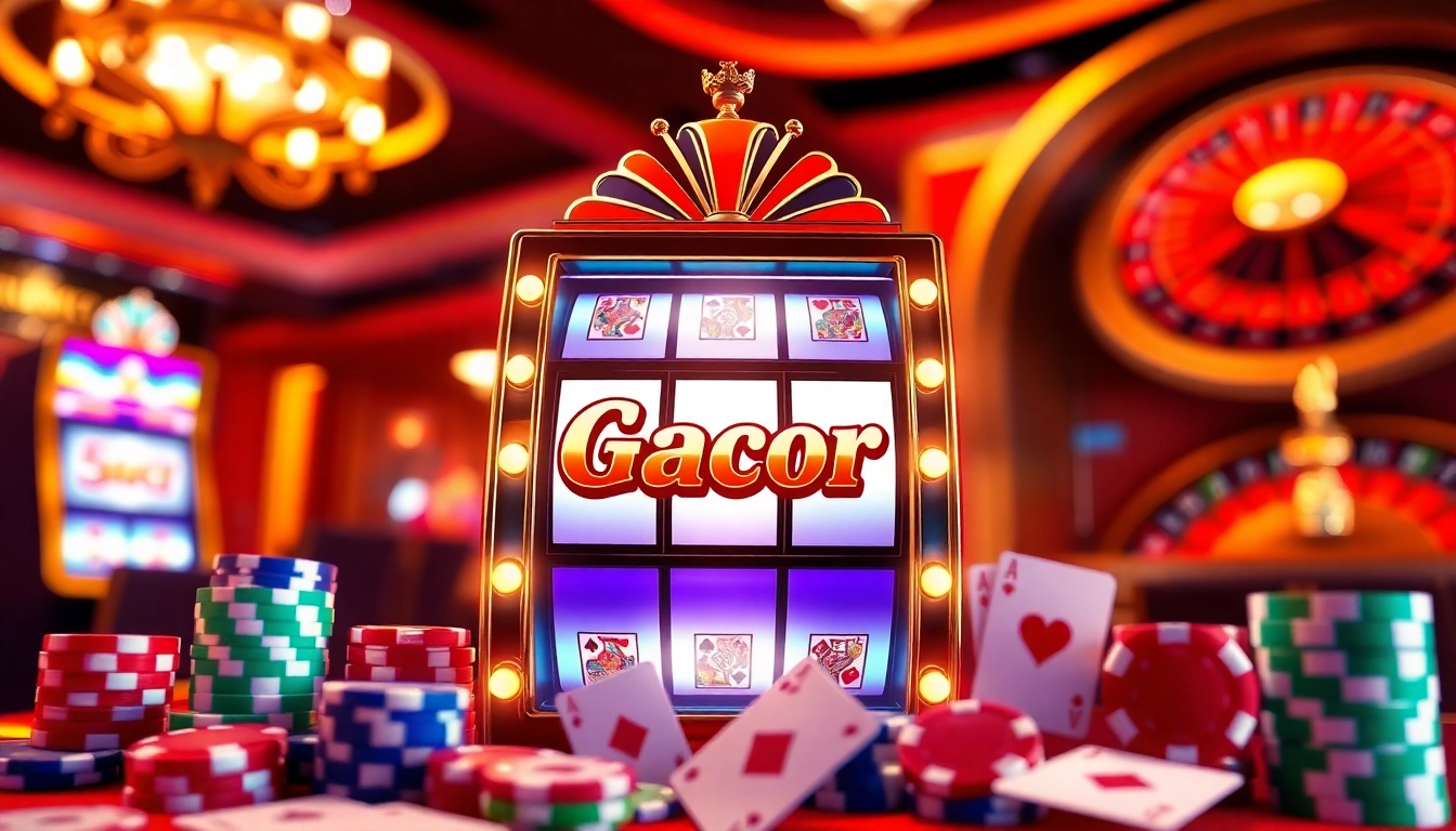 Experience thrilling gameplay at the Slot Gacor machine, symbolizing high RTP and exciting wins in a luxurious casino setting.