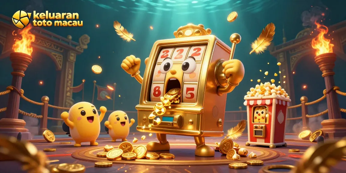 Keluaran toto macau menampilkan mesin slot emas senyawa keceriaan dan kegembiraan jackpot dalam desain 3D yang eksklusif.