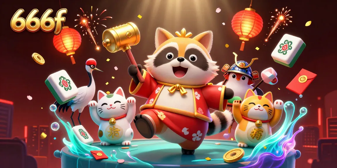 Engage in thrilling gameplay with 666f featuring a colorful tanuki and maneki-neko in a dynamic scene.