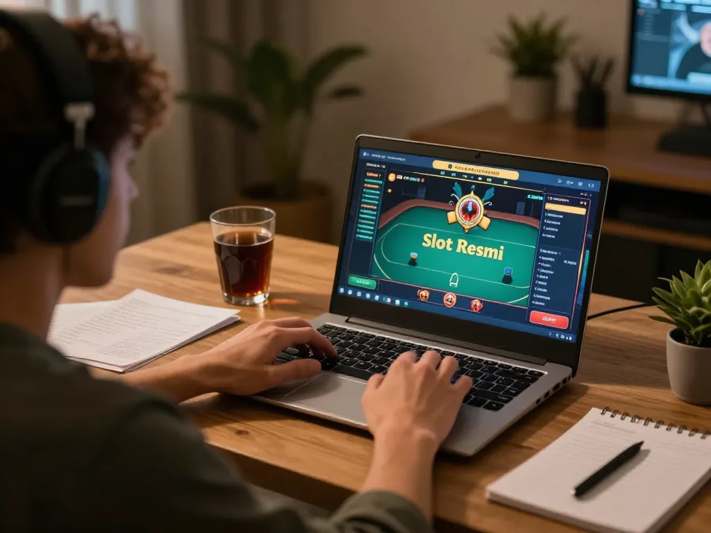 Engaging online gaming session featuring Slot Resmi gameplay on laptop.