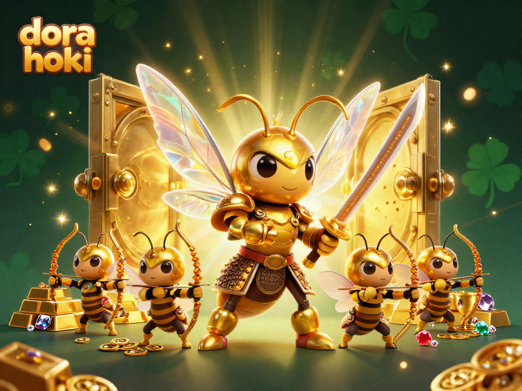 Dora Hoki menghadirkan visual kasino yang menarik dengan karakter 3D dan harta karun berkilau.