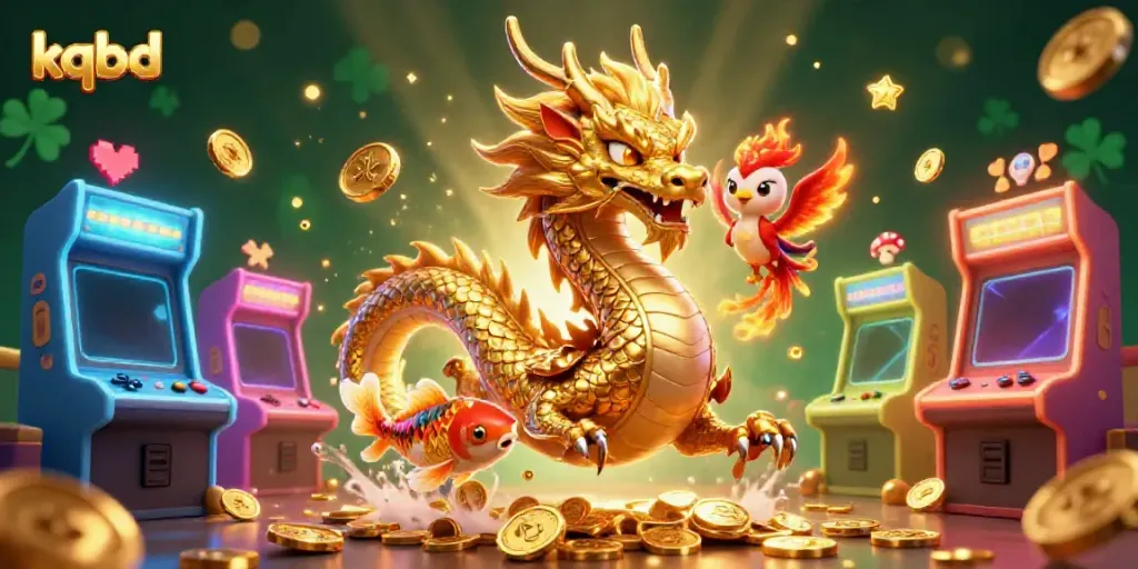 Engage with the thrilling action of kqbd as a golden dragon and phoenix explore a treasure-filled realm.