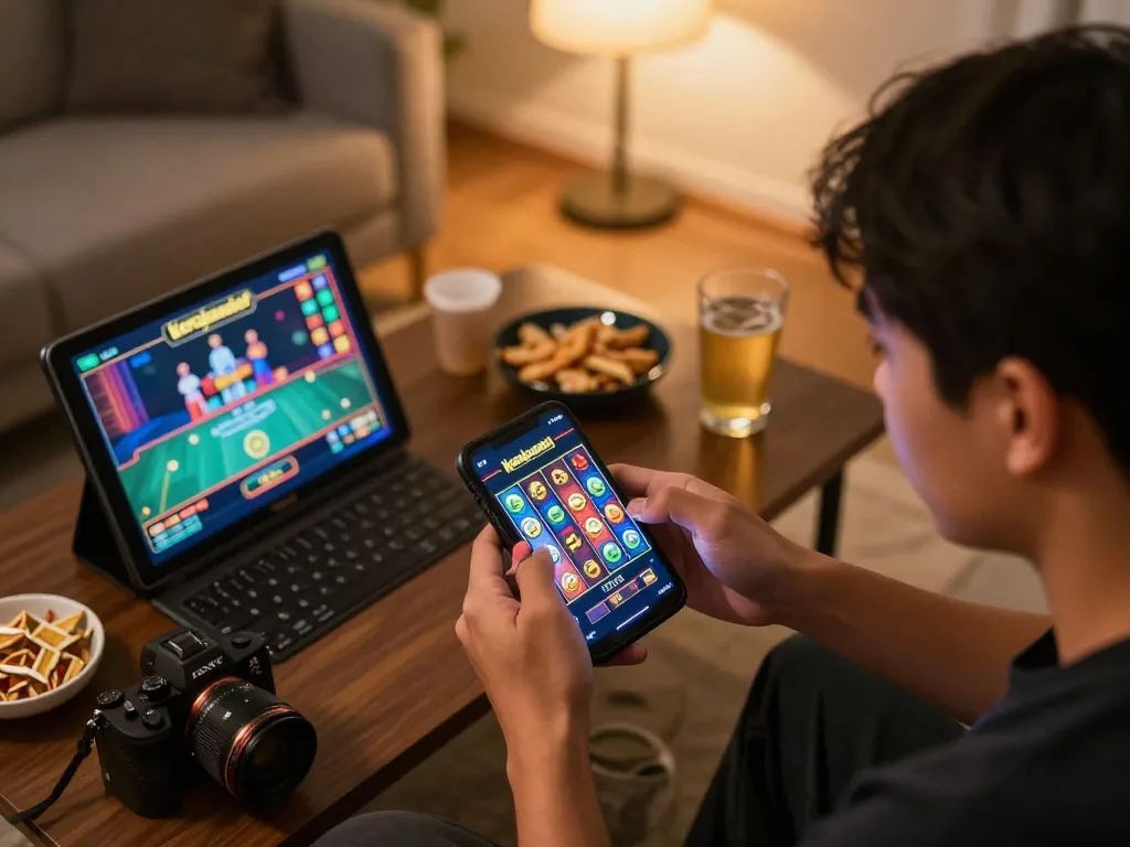 Engaging player spins colorful kerajaanslot reels on smartphone, enhancing the online gaming experience.
