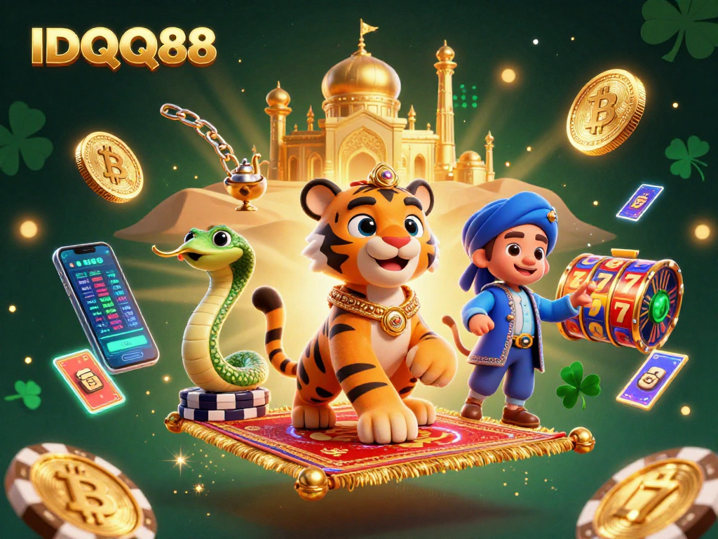 Experience the magical world of IDQQ88 with a sultan, genie, and vibrant slots!