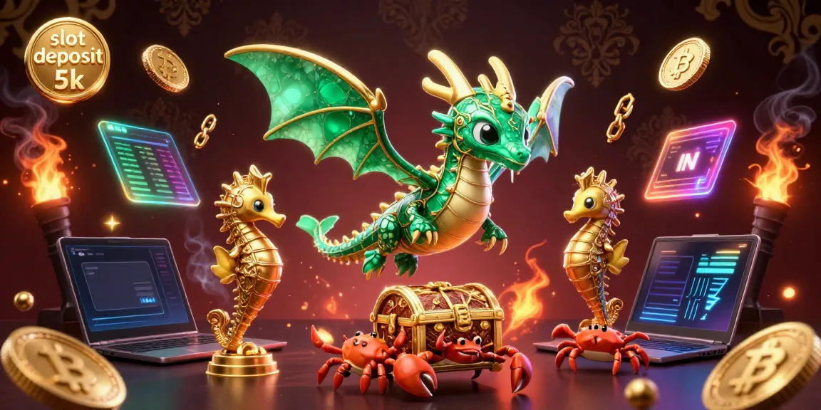 Gambar slot deposit 5k dengan elemen semua karakter uang digital dan nuansa kasino.