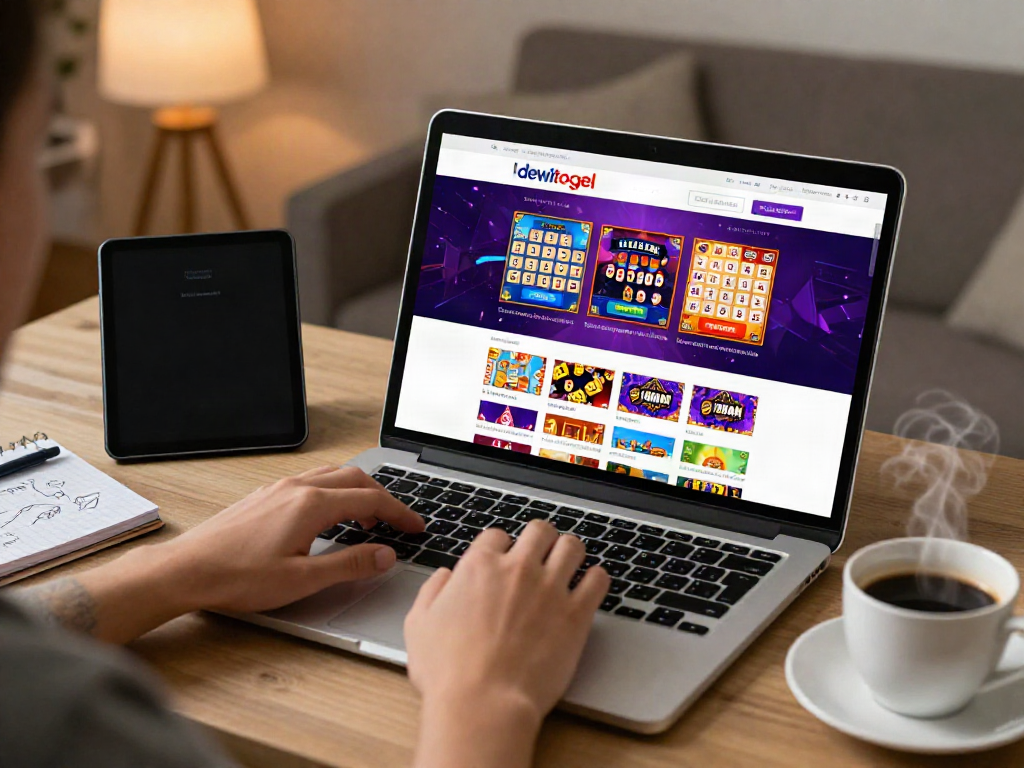 Antarmuka perjudian online dewitogel yang menarik dengan pengguna menikmati pengalaman permainan dalam suasana nyaman.