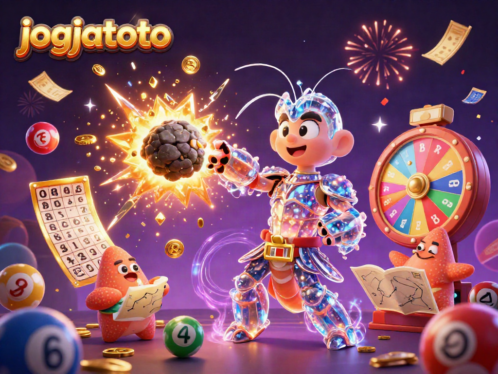 Experience the excitement of jogjatoto with vibrant symbols, confetti, and cosmic elements in a dynamic casino scene.