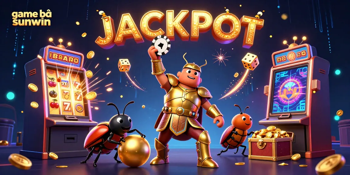 Experience the thrill of game bài sunwin with animated characters celebrating a jackpot victory amidst vibrant casino elements.