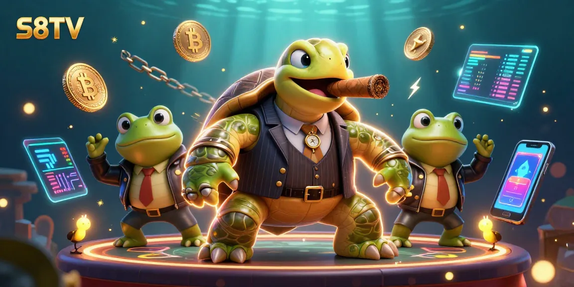 S8TV engages bettors with dynamic action in a colorful crypto-themed casino scene.