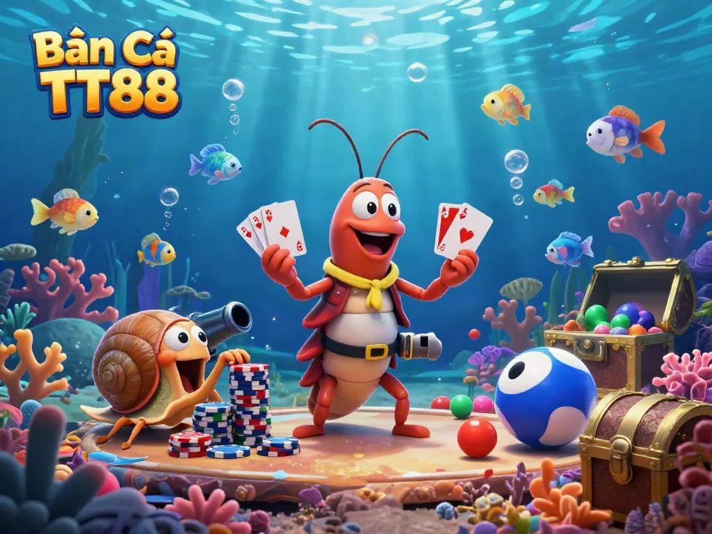 Bắn cá TT88 features an exciting underwater 3D scene with colorful characters and vibrant marine elements for dynamic fish shooting gameplay.