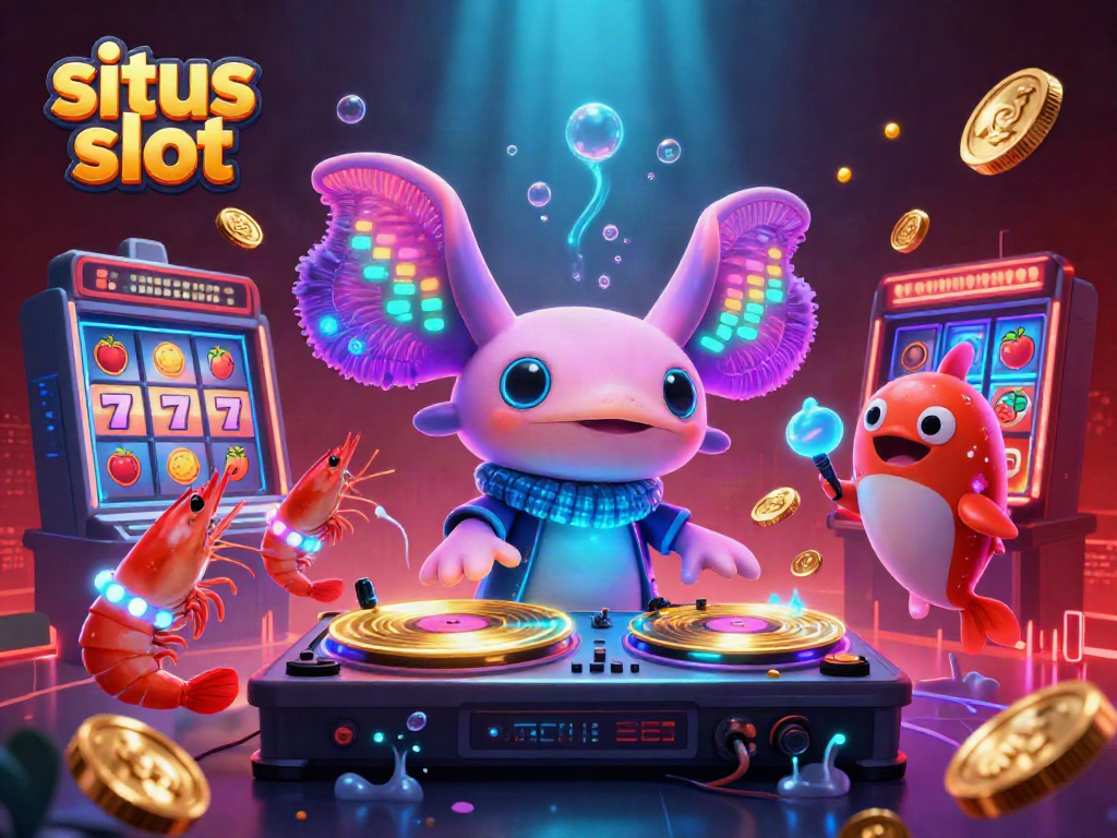 Experience situs slot excitement with a lively axolotl DJ and dynamic casino elements.