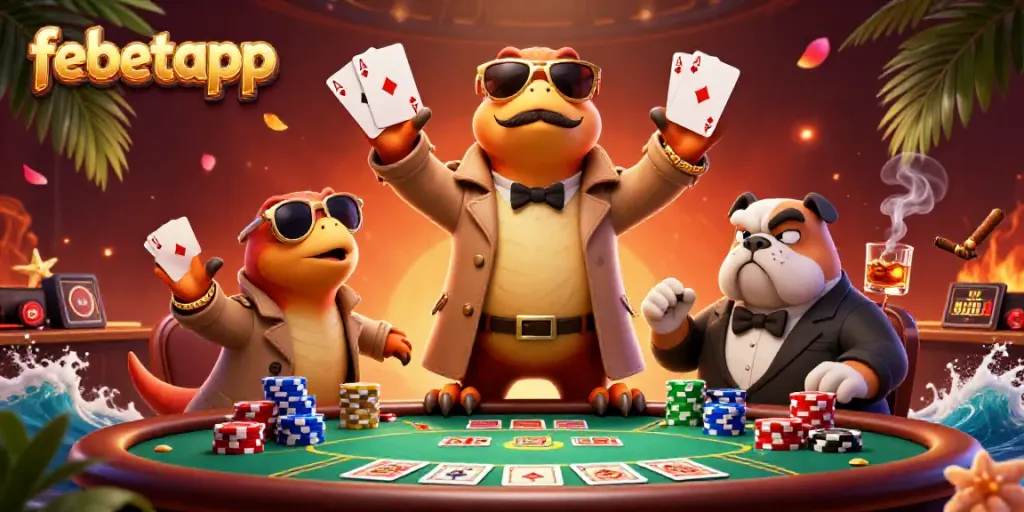 Discover thrills at febetapp with raptors and a bulldog at a vibrant casino scene.