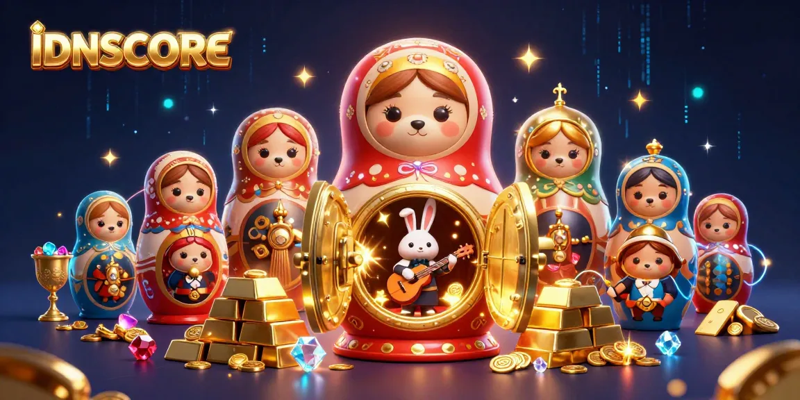 Experience thrilling gaming with IDNSCORE as joyful bears and a playful rabbit celebrate in a vibrant casino setting.