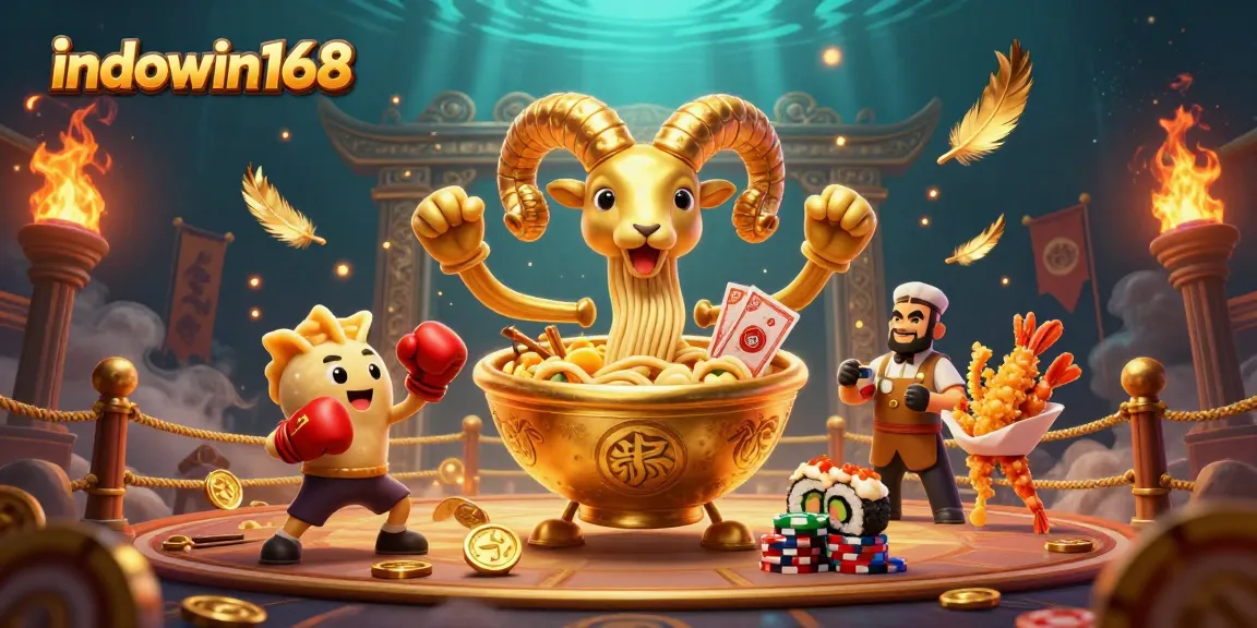 Indowin168 mempromosikan keseruan permainan kasino dengan ilustrasi 3D penuh warna.