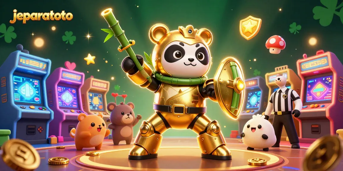 Engage with jeparatoto's vibrant 3D gambling world, featuring colorful robots and arcade game elements.