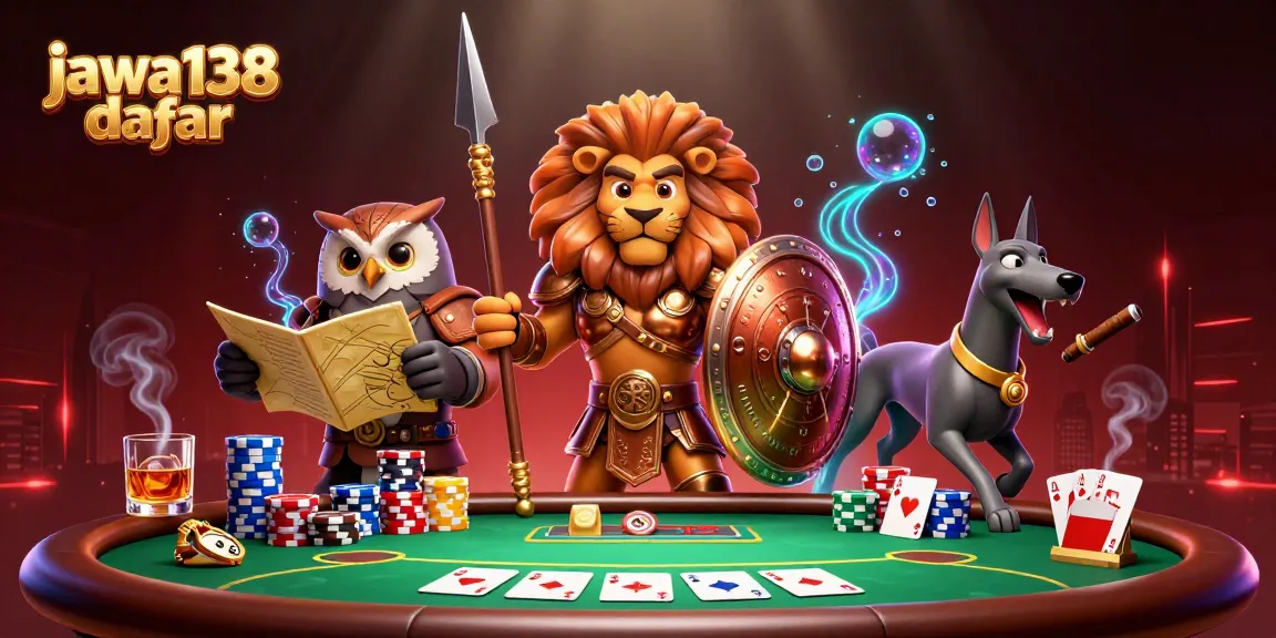Ilustrasi 3D yang menampilkan jawa138 daftar dengan karakter kasino dalam suasana penuh keberuntungan.
