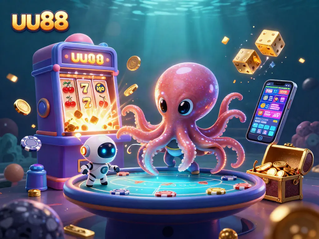 uu88 showcases a vibrant alien-themed casino scene with an octopus dealer and exciting gaming elements.