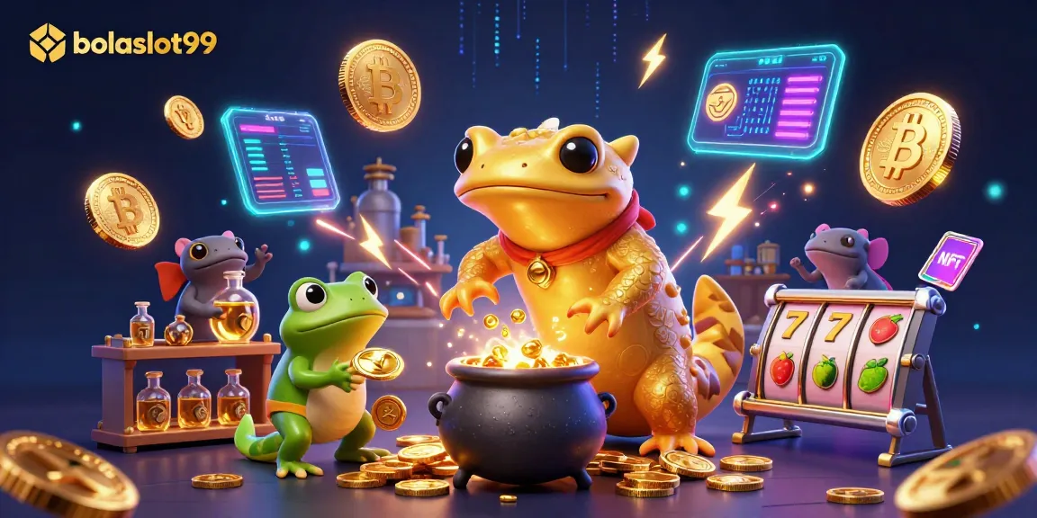 Engage with action-packed bolaslot99 scene featuring golden alchemist and crypto elements.