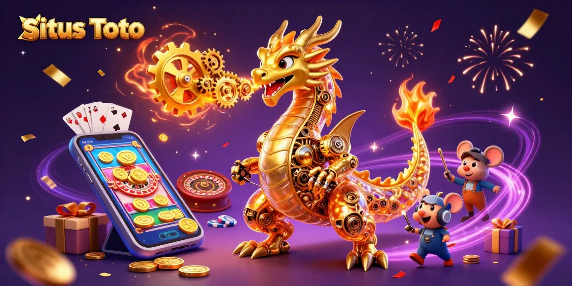 Experience situs Toto gameplay with a dynamic golden dragon and exciting casino elements.