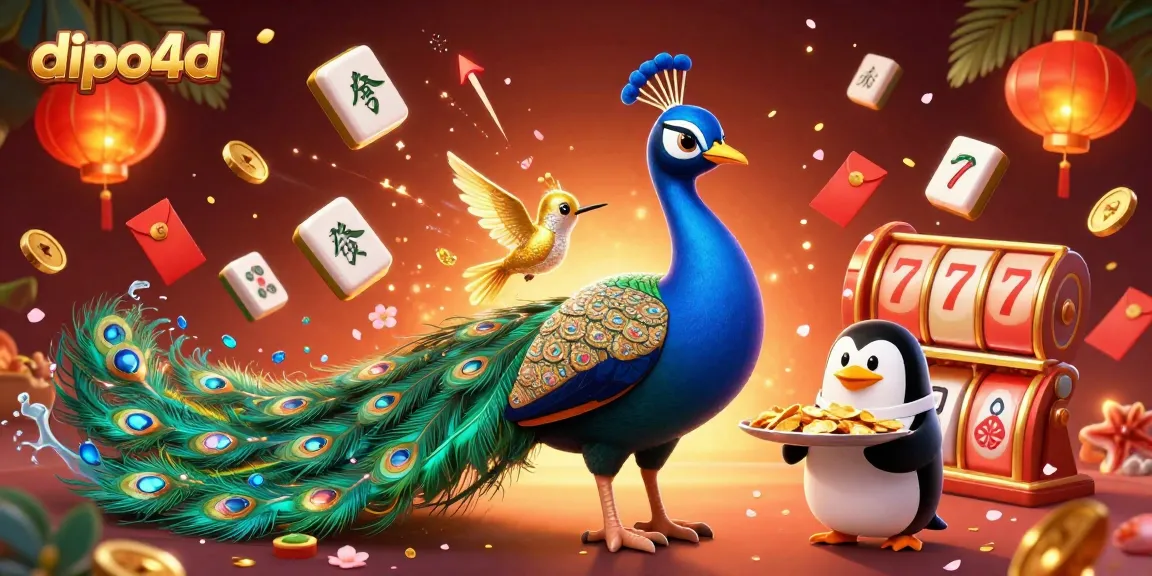 Experience dynamic gameplay with DIPO4D featuring a peacock, butler penguin, and golden hummingbird.