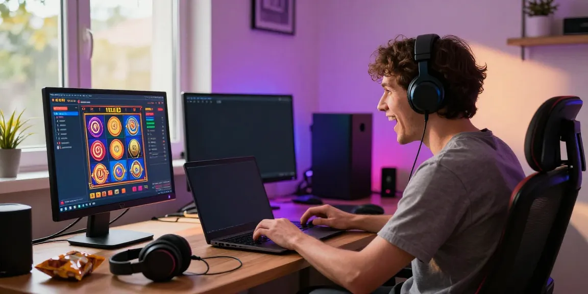 Exciting online gaming experience playing slot 4d in a cozy home office.